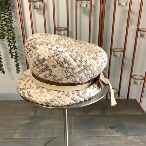 Vintage Cream & Brown Straw Cloche Hat main image 4
